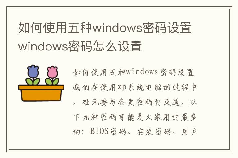 如何使用五種windows密碼設置 windows密碼怎么設置